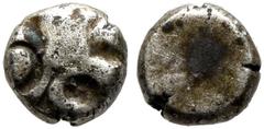 Central Asian INDIA, Pre-Mauyran (Gandhara). Circa 4th century BC. 1/32 Unit (Silver, 4 mm, 0.16 g). Tetra-radiate symbol. Rev. Blank. An apparently unpublished denomination for the Gandhara janapada.