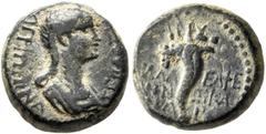 Roman Provincial LYDIA. Philadelphia. Agrippina Junior, Augusta, 50-59. Hemiassarion (Bronze, 15 mm, 4.00 g, 10 h), Tiberius Nikanor, magistrate, circa 54-59. ΑΓΡΙΠΠΙΝΑ ΣΕΒΑΣΤΗ Draped bust of Agrippin