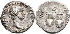 Roman Provincial LYCIA. Trajan, 98-117. Drachm (Silver, 17 mm, 3.24 g, 7 h), 98-99. AΥT KAIC NЄΡ TΡAIANOC CЄB ΓЄΡM Laureate head of Trajan to right. Rev. ΔHM ЄΞ ΥΠAT B Two lyres; above, owl standing r