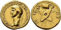 Roman Imperial Nero Claudius Drusus, died 9 BC. Aureus (Gold, 19 mm, 7.72 g, 3 h), Lugdunum, struck under Claudius, circa 41-42. NERO CLAVDIVS DRVSVS GERMANICVS IMP Laureate head of Nero Claudius Drus