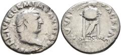 Roman Imperial Vitellius, 69. Denarius (Silver, 18 mm, 2.44 g, 6 h), Rome, late April-20 December 69. A VITELLIVS GERM IMP AVG TR P Laureate head of Vitellius to right. Rev. XV VIR SACR FAC Tripod wit