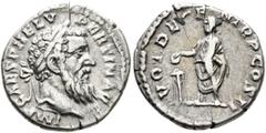 Roman Imperial Pertinax, 193. Denarius (Silver, 18 mm, 3.12 g, 1 h), Rome. IMP CAES P HELV PERTIN AVG Laureate head of Pertinax to right. Rev. VOT DECEN TR P COS II Pertinax, togate and veiled, standi