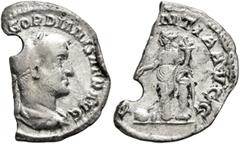 Roman Imperial Gordian II, 238. Denarius (Silver, 19 mm, 1.15 g, 5 h), Rome, March-April 238. [IMP M ANT] GORDIANVS AFR AVG Laureate, draped and cuirassed bust of Gordian II to right, seen from behind