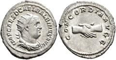 Roman Imperial Balbinus, 238. Antoninianus (Silver, 23 mm, 4.27 g, 6 h), Rome, April-June 238. IMP CAES D CAEL BALBINVS AVG Radiate, draped and cuirassed bust of Balbinus to right. Rev. CONCORDIA AVGG