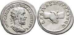 Roman Imperial Pupienus, 238. Antoninianus (Silver, 23 mm, 4.26 g, 6 h), Rome, circa April-June 238. IMP CAES PVPIEN MAXIMVS AVG Radiate, draped and cuirassed bust of Pupienus to right, seen from behi