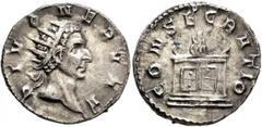 Roman Imperial Trajan Decius, 249-251. Antoninianus (Silver, 21 mm, 3.52 g, 12 h), commemorative issue for Divus Nerva (died 98), Rome, 251. DIVO NERVAE Radiate head of Divus Nerva to right. Rev. CONS