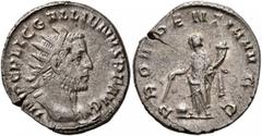 Roman Imperial Gallienus, 253-268. Antoninianus (Silver, 21 mm, 3.38 g, 6 h), Rome, 255-256. IMP C P LIC GALLIENVS P F AVG Radiate and cuirassed bust of Gallienus to right. Rev. PROVIDENTIA AVGG Provi
