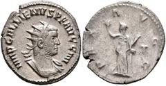 Roman Imperial Gallienus, 253-268. Antoninianus (Silver, 22 mm, 4.00 g, 5 h), Rome, 257. IMP GALLIENVS P F AVG G M Radiate and cuirassed bust of Gallienus to right. Rev. PAX AVGG Pax standing front, h