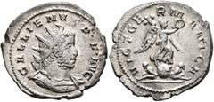 Roman Imperial Gallienus, 253-268. Antoninianus (Silver, 23 mm, 4.29 g, 1 h), Cologne, 257-258. GALLIENVS•P•F•AVG Radiate and cuirassed bust of Gallienus to right. Rev. VICT GERMANICA Victory standing