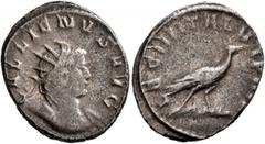 Roman Imperial Gallienus, 253-268. Antoninianus (Billon, 22 mm, 4.12 g, 11 h), Mediolanum, 260-261. GALLIENVS AVG Radiate and cuirassed bust of Gallienus to right. Rev. LEG III ITAL VI P VI F Stork st