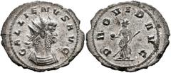 Roman Imperial Gallienus, 253-268. Antoninianus (Silvered bronze, 24 mm, 2.61 g, 12 h), Rome, 262. GALLIENVS AVG Radiate and cuirassed bust of Gallienus to right. Rev. PROVID AVG Providentia standing 