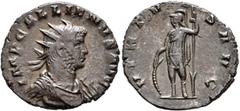 Roman Imperial Gallienus, 253-268. Antoninianus (Silvered bronze, 21 mm, 3.50 g, 5 h), Mediolanum, 263. IMP GALLIENVS AVG Radiate, draped and cuirassed bust of Gallienus to right, wearing aegis on his