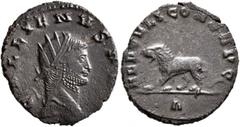 Roman Imperial Gallienus, 253-268. Antoninianus (Bronze, 21 mm, 2.88 g, 6 h), Rome, 267-268. GALLIENVS AVG Radiate head of Gallienus to right. Rev. HERCVLI CONS AVG / A Lion walking left. Cohen 316. M