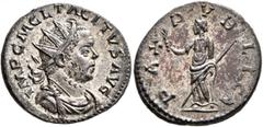 Roman Imperial Tacitus, 275-276. Antoninianus (Silvered bronze, 22 mm, 4.52 g, 1 h), Lugdunum, November-December 275. IMP C M CL TACITVS P F AVG Radiate, draped and cuirassed bust of Tacitus to right.