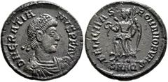 The Aquileia Collection Gratian, 367-383. Follis (Bronze, 18.5 mm, 2.87 g, 6 h), Aquileia, 367-375. D N GRATIANVS P F AVG Pearl-diademed, draped and cuirassed bust of Gratian to right. Rev. FELICITAS 