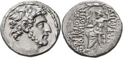 Greek SELEUKID KINGS OF SYRIA. Demetrios III Eukairos, 97/6-88/7 BC. Tetradrachm (Silver, 28 mm, 15.85 g, 1 h), Antiochia on the Orontes, perhaps 88/7. Diademed head of Demetrios III to right. Rev. [B