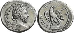 Roman Provincial CAPPADOCIA. Caesaraea-Eusebia. Marcus Aurelius, 161-180. Tridrachm (Silver, 25 mm, 9.65 g, 6 h), circa 175. ΑΥΤΟΚΡΑ ΑΝΤⲰΝЄΙ[ΝΟϹ ϹЄΒ] Laureate and cuirassed bust of Marcus Aurelius to 