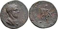 Roman Provincial SYRIA, Coele-Syria. Damascus. Macrinus, 217-218. Hexassarion (Bronze, 33 mm, 26.51 g, 7 h). AΥT KAI M OΠ CЄ MAKPINOC CEB Laureate and cuirassed bust of Macrinus to right, breastplate 