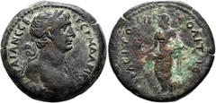 Roman Provincial EGYPT. Alexandria. Trajan, 98-117. Drachm (Bronze, 34 mm, 22.14 g, 12 h), Aphroditopolite nome, RY 12 = 108/9. ΑΥΤ ΤΡΑΙΑΝ ϹΕΒ ΓΕΡΜ ΔΑΚΙΚ Heroic nude bust of Trajan to right, with aegi