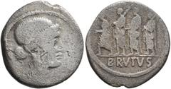 Roman Republican & Imperatorial M. Junius Brutus, 54 BC. Denarius (Silver, 19 mm, 3.30 g, 5 h), Rome. LIBERTAS Head of Libertas to right, wearing pendant earring and necklace. Rev. BRVTVS The consul L
