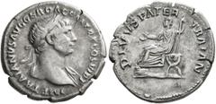 Roman Imperial Trajan, 98-117. Denarius (Silver, 20 mm, 3.20 g, 7 h), Rome, 112-113. IMP TRAIANVS AVG GER DAC P M TR P COS VI P P Laureate head of Trajan to right, with slight drapery on his left shou