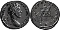 Roman Imperial Marcus Aurelius, 161-180. Sestertius (Orichalcum, 33 mm, 29.76 g, 12 h), Rome, 161. IMP CAES M AVREL ANTONINVS AVG Laureate and cuirassed bust of Marcus Aurelius to right, seen from beh