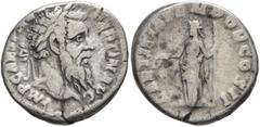 Roman Imperial Pertinax, 193. Denarius (Silver, 17 mm, 3.47 g, 12 h), Rome. IMP CAES P HELV PERTIN AVG Laureate head of Pertinax to right. Rev. LAETITIA TEMPOR COS II Laetitia standing front, head to 