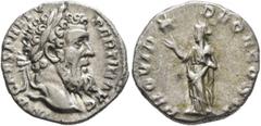 Roman Imperial Pertinax, 193. Denarius (Silver, 17 mm, 3.13 g, 12 h), Rome. IMP CAES P HELV PERTIN AVG Laureate head of Pertinax to right. Rev. PROVID DEOR COS II Providentia standing front, head to l