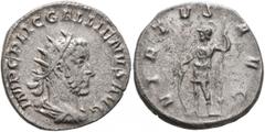 Roman Imperial Gallienus, 253-268. Antoninianus (Silver, 21 mm, 3.56 g, 1 h), Rome, 253-254. IMP C P LIC GALLIENVS AVG Radiate, draped and cuirassed bust of Gallienus to right, seen from behind. Rev. 