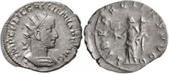 Roman Imperial Gallienus, 253-268. Antoninianus (Silver, 23 mm, 3.12 g, 1 h), Rome, 254-255. IMP C P LIC GALLIENVS P F AVG Radiate and cuirassed bust of Gallienus to right. Rev. LIBERALITAS AVGG Liber