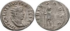 Roman Imperial Gallienus, 253-268. Antoninianus (Silver, 22 mm, 3.76 g, 6 h), Rome, 256. IMP GALLIENVS P F AVG GERM Radiate and cuirassed bust of Gallienus to right. Rev. VIRTVS AVGG Virtus standing f