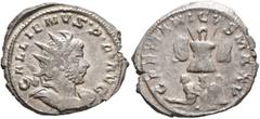 Roman Imperial Gallienus, 253-268. Antoninianus (Silver, 23 mm, 3.00 g, 12 h), Cologne, 257-258. GALLIENVS•P•F•AVG Radiate and cuirassed bust of Gallienus to right. Rev. GERMANICVS MAX V Trophy betwee