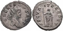 Roman Imperial Gallienus, 253-268. Antoninianus (Silvered bronze, 22 mm, 4.16 g, 11 h), Rome, 265-266. GALLIENVS AVG Radiate head of Gallienus to right. Rev. SECVRIT PERPET Securitas standing front, h