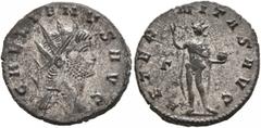Roman Imperial Gallienus, 253-268. Antoninianus (Silvered bronze, 21 mm, 3.48 g, 7 h), Rome, 265-267. GALLIENVS AVG Radiate head of Gallienus to right. Rev. AETERNITAS AVG Sol standing front, head to 