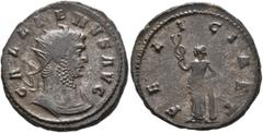 Roman Imperial Gallienus, 253-268. Antoninianus (Silvered bronze, 21 mm, 4.60 g, 7 h), Siscia, 266-267. GALLIENVS AVG Radiate and cuirassed bust of Gallienus to right. Rev. FELICI AET Felicitas standi