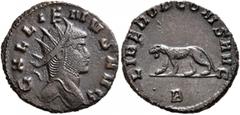 Roman Imperial Gallienus, 253-268. Antoninianus (Bronze, 20 mm, 3.14 g, 4 h), Rome, 267-268. GALLIENVS AVG Radiate head of Gallienus to right. Rev. LIBERO P CONS AVG / B Tigress walking left. Cohen 58