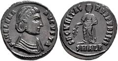 Roman Imperial Helena, Augusta, 324-328/30. Follis (Bronze, 19 mm, 3.07 g, 12 h), Alexandria, 325-326. FL HELENA AVGVSTA Diademed and draped bust of Helena to right. Rev. SECVRITAS REI PVBLICE / SMALB