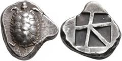 Greek ISLANDS OFF ATTICA, Aegina. Circa 456/45-431 BC. Stater (Silver, 22 mm, 12.08 g). Tortoise with segmented shell. Rev. Incuse square with skew pattern. HGC 6, 437. Meadows, Aegina, Group IIIb. Mi