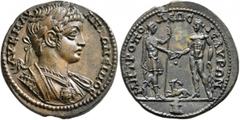 Roman Provincial CILICIA. Isaura. Caracalla, 198-217. Diassarion (Bronze, 25 mm, 7.82 g, 7 h), 205-209. AY K M AY ANTΩNЄINOC Laureate and cuirassed bust of Caracalla to right, breastplate decorated wi