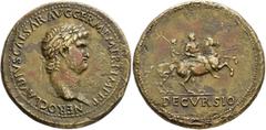 Roman Imperial Nero, 54-68. Sestertius (Orichalcum, 36 mm, 29.90 g, 6 h), Rome, circa 63. NERO CLAVDIVS CAESAR AVG GERM P M TR P IMP P P Laureate head of Nero to right. Rev. DECVRSIO Nero, bare-headed