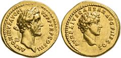 Roman Imperial Antoninus Pius, with Marcus Aurelius as Caesar, 138-161. Aureus (Gold, 19 mm, 7.42 g, 7 h), Rome, 140-144. ANTONINVS AVG PIVS P P TR P COS III Laureate head of Antoninus Pius to right. 