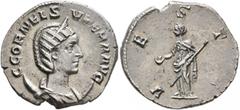 Roman Imperial Cornelia Supera, Augusta, 253. Antoninianus (Silver, 22 mm, 3.16 g, 6 h), Rome. C CORNEL SVPERA AVG Diademed and draped bust of Cornelia Supera set to right on crescent. Rev. VESTA Vest