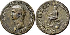 Roman Imperial Nero Claudius Drusus, died 9 BC. Sestertius (Orichalcum, 34 mm, 27.15 g, 4 h), Rome, struck under Claudius, 42-43. NERO CLAVDIVS•DRVSVS GERMANICVS•IMP Bare head of Nero Claudius Drusus 