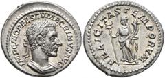 Roman Imperial Macrinus, 217-218. Denarius (Silver, 20 mm, 3.41 g, 12 h), Rome, spring-summer 217. IMP C M OPEL SEV MACRINVS AVG Laureate and cuirassed bust of Macrinus to right. Rev. FELICITAS TEMPOR