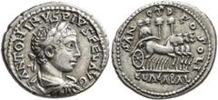 Roman Imperial Elagabalus, 218-222. Denarius (Silver, 19 mm, 3.18 g, 1 h), uncertain mint in the East, 218-219. ANTONINVS PIVS FEL AVG Laureate, draped and cuirassed bust of Elagabalus to right, seen 