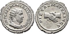 Roman Imperial Balbinus, 238. Antoninianus (Silver, 24 mm, 4.86 g, 1 h), Rome, circa April-June 238. IMP CAES D CAEL BALBINVS AVG Radiate, draped and cuirassed bust of Balbinus to right. Rev. PIETAS M