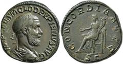Roman Imperial Pupienus, 238. Sestertius (Orichalcum, 29 mm, 20.42 g, 12 h), Rome, circa April-June 238. IMP CAES M CLOD PUPIENVS AVG Laureate, draped and cuirassed bust of Pupienus to right, seen fro