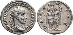 Roman Imperial Trajan Decius, 249-251. Antoninianus (Silver, 21 mm, 4.38 g, 6 h), Rome, 250-251. IMP C M Q TRAIANVS DECIVS AVG Radiate and cuirassed bust of Trajan Decius to right, seen from behind. R