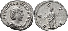 Roman Imperial Cornelia Supera, Augusta, 253. Antoninianus (Silver, 22 mm, 3.59 g, 12 h), Rome. C CORNEL SVPERA AVG Diademed and draped bust of Cornelia Supera set to right on crescent. Rev. VESTA Ves