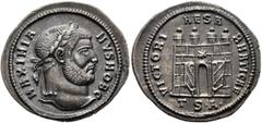 Roman Imperial Galerius, as Caesar, 293-305. Argenteus (Silver, 20 mm, 3.40 g, 6 h), Thessalonica, circa 302. MAXIMIA-NVS NOB C Laureate head of Galerius to right. Rev. VICTORI-AE SA-RMATICAE / TS•A• 